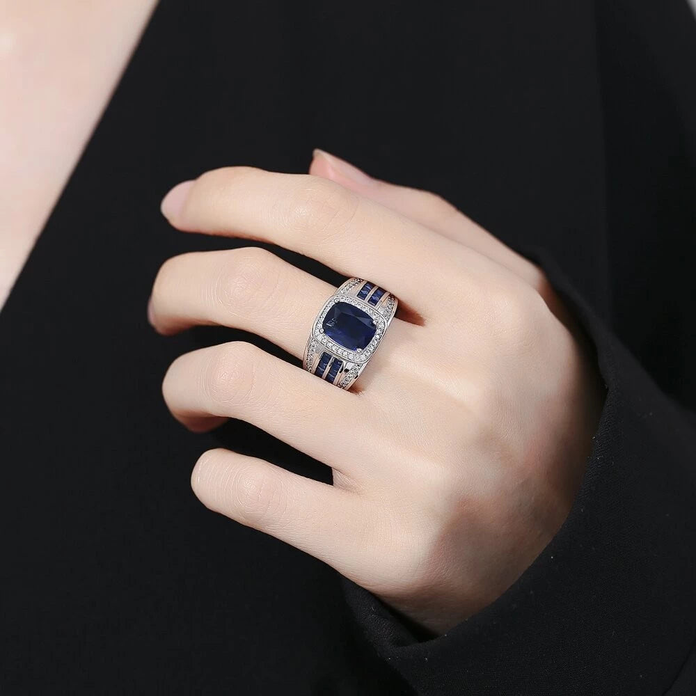 Elegant Sapphire Wedding Men Ring Zircon Silver Titanium Steel Blue Crystal(ID02)